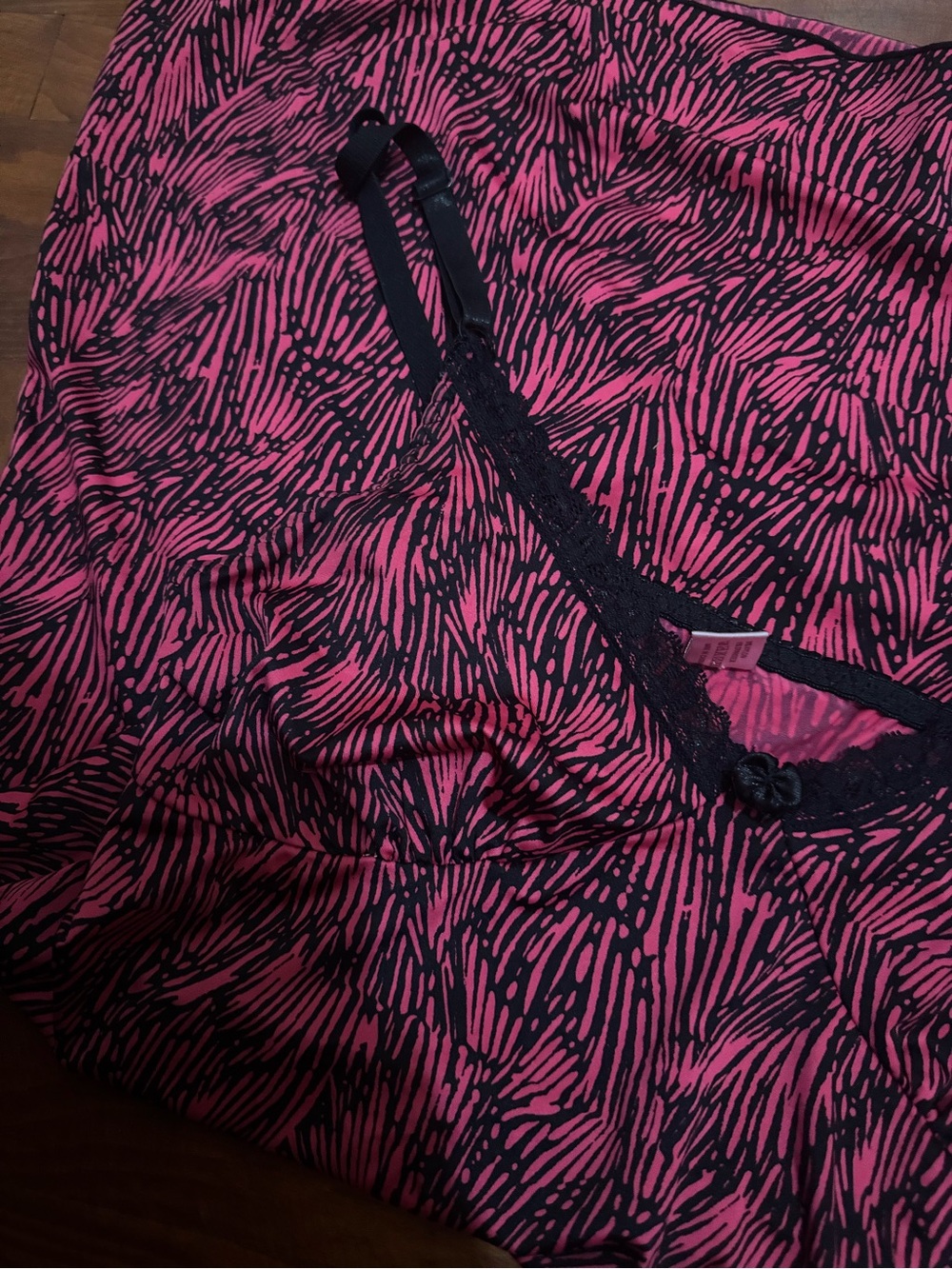 Pink and Black Printed Satin Cami Slip Dress - Picture 11 of 11